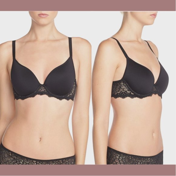 NWT $115 Simone Perele [‎ 36E ] Caresse Underwire Plunge Bra in Black #T1896 - Picture 4 of 12